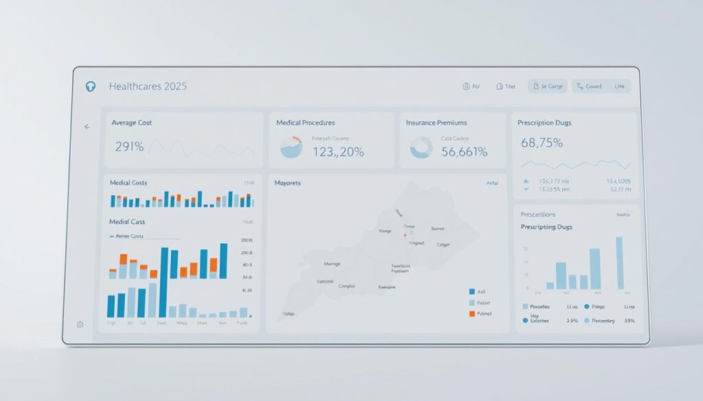 A detailed analysis of healthcare costs in 2025, displayed on a sleek, minimalist dashboard. In the foreground, a series of interactive charts and graphs showcasing the average cost of medical procedures, insurance premiums, and prescription drug prices in the region. The middle ground features a stylized map of the area, with cost data overlaid in a clean, data-visualization style. In the background, a subtle, muted color palette evokes a sense of professionalism and authority, complementing the precision of the financial information presented. Crisp, direct lighting highlights the key data points, while a shallow depth of field draws the viewer's eye to the most important details. The overall impression is one of a comprehensive, well-researched analysis of the healthcare landscape, tailored specifically for the residents of Dry Ridge, KY.