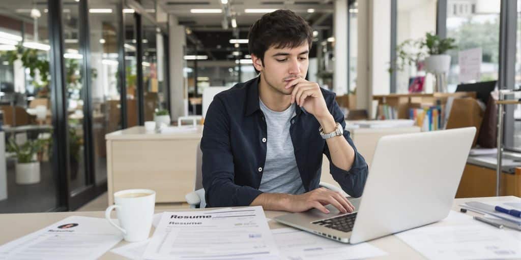 Young job seeker preparing resumes at a desk