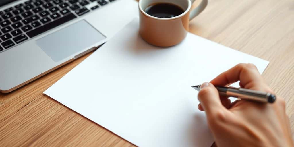 Hand writing a cover letter on a clean sheet of paper.