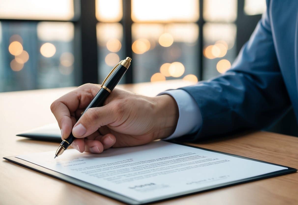 A confident hand signing off a cover letter with a flourish