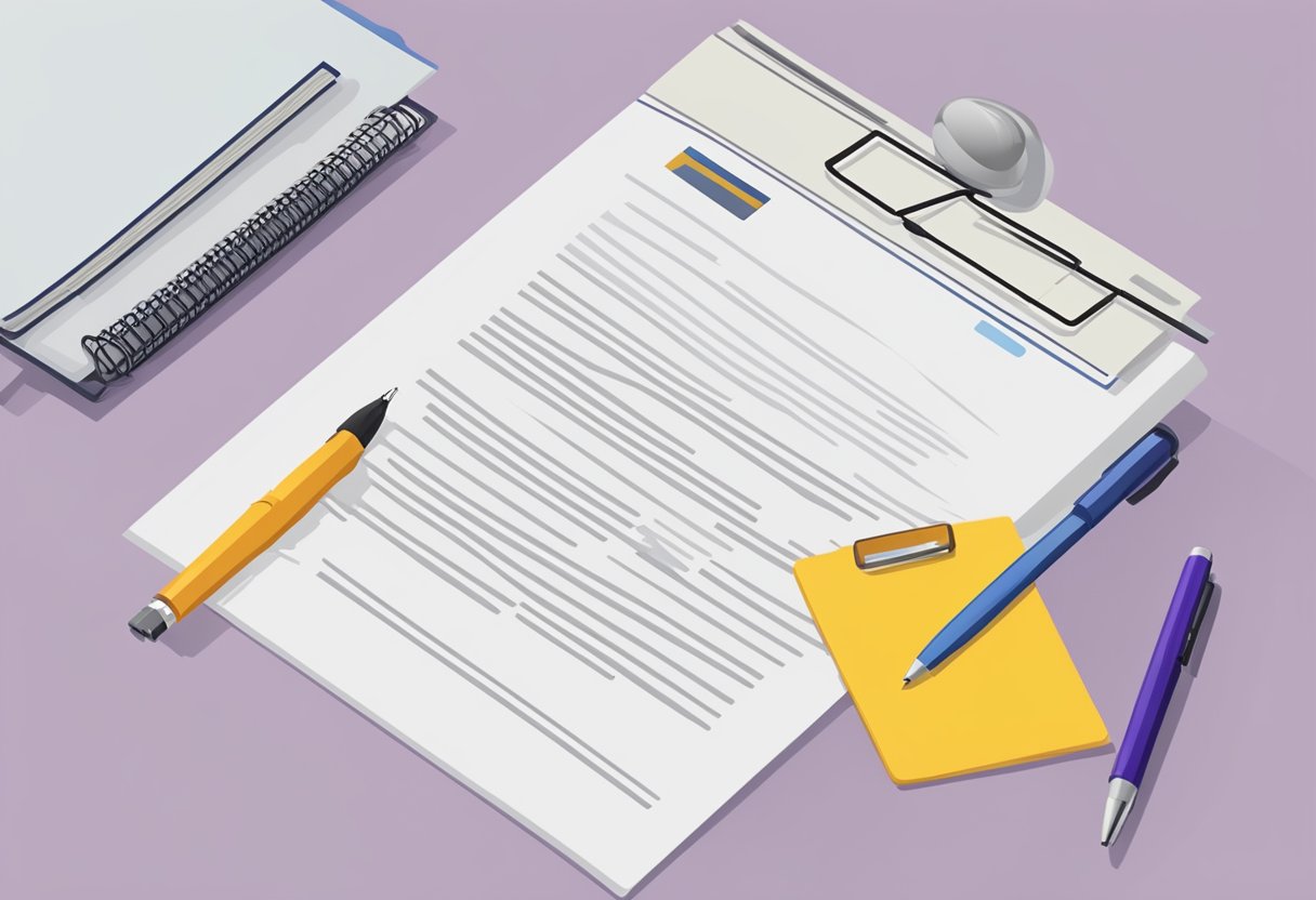A neatly typed letter of intent for a job application, accompanied by a professional-looking resume and a pen