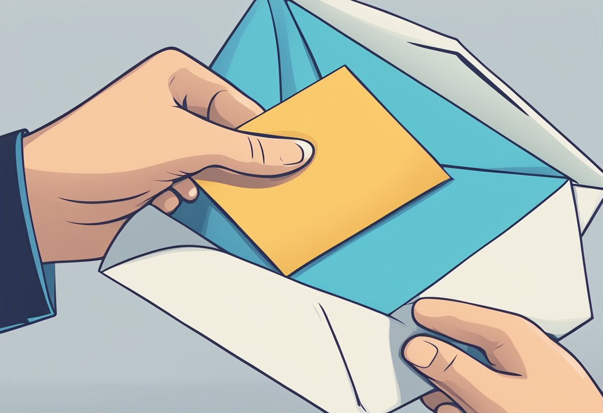 A hand delivering a sealed envelope with a letter of intent to a company mailbox