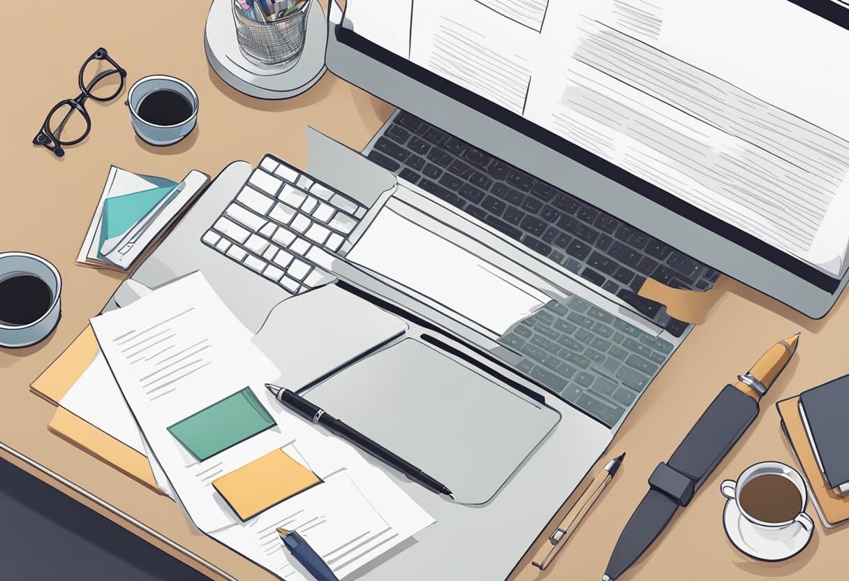 A desk with a laptop, pen, and paper. A professional-looking cover letter printed and neatly placed on the desk