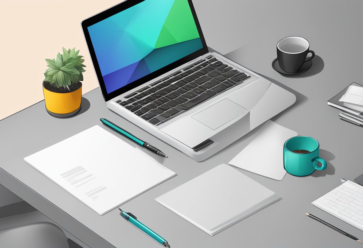 A desk with a laptop, pen, and customized cover letter