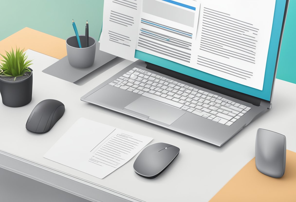 A computer screen displaying a well-designed cover letter template for an IT engineer, with a keyboard and mouse nearby