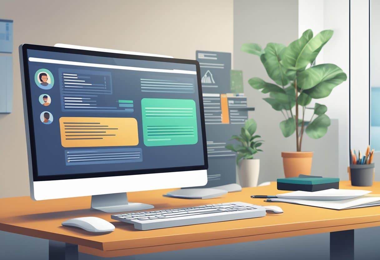 A computer screen displaying technical skills and achievements, with a resume and cover letter nearby
