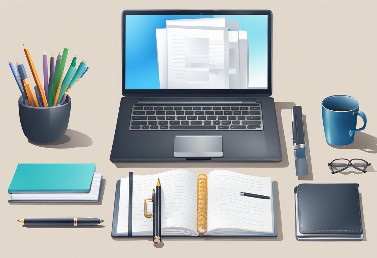 How to Begin a Cover Letter Effectively for Any Job Application 4 A desk with a laptop, diploma, and work-related items such as a pen, notebook, and briefcase. A professional and organized setting