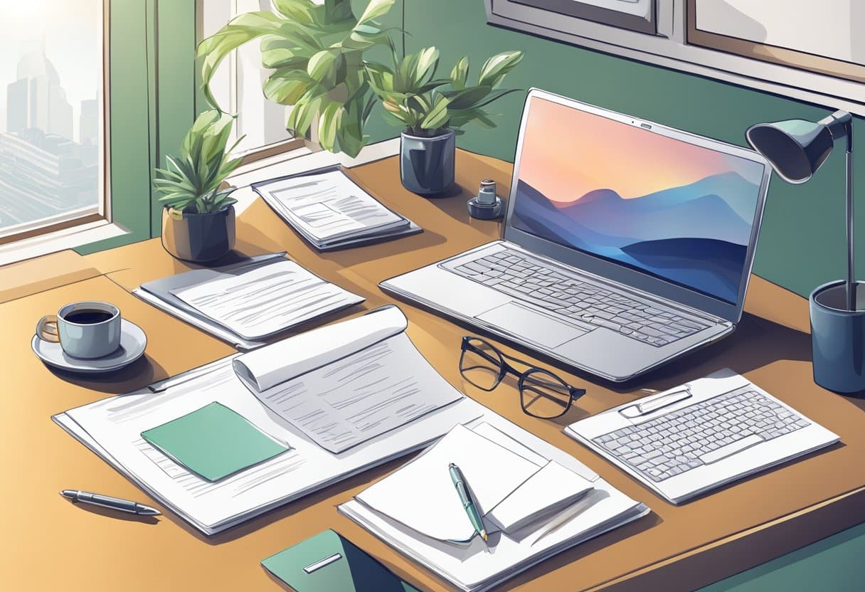 How to Write a Cover Letter That Sounds Like You and Gets You Noticed: Practical Tips for Standing Out 4 A desk with a laptop, pen, and paper. A cover letter draft with edits. A confident, professional atmosphere