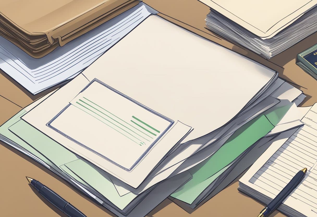 A stack of papers, a pen, and an official USCIS envelope on a desk