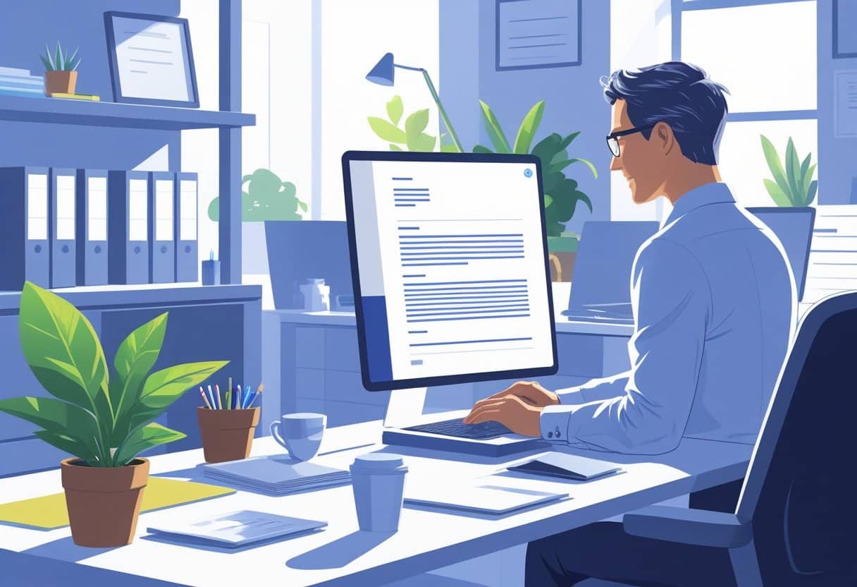 Cover Letter Human Resources Tips for Crafting a Standout Application 1 An HR professional reviewing a cover letter at a desk in a modern office environment.