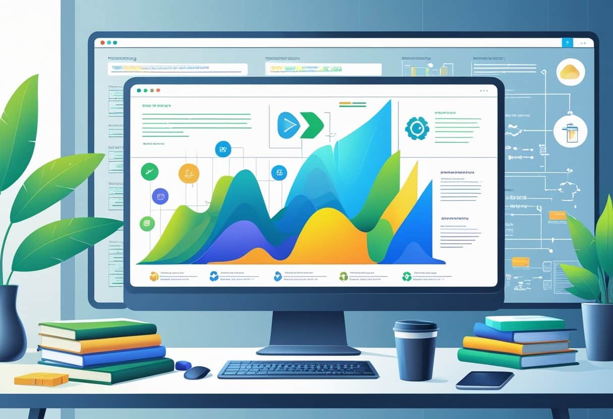 19 Software Engineer Resume Examples & Guide for 2025: Templates, Tips, and Writing Strategies 3 A modern workspace with a computer displaying programming icons and code, surrounded by tech books, a laptop, and a whiteboard with software development diagrams.