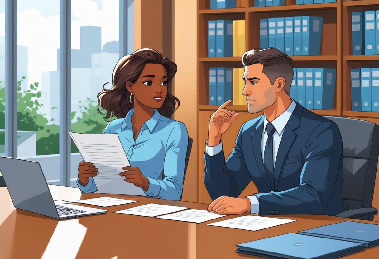 Can My Employer Stop Me From Having a Second Job Understanding Your Rights and Company Policies 2 An employee and employer having a serious discussion in an office meeting room with papers and a laptop on the table.