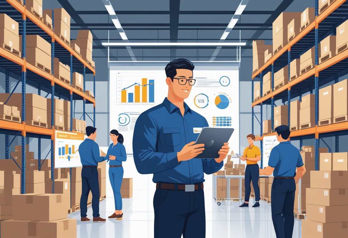 10 Warehouse Supervisor Resume Examples & Guide for 2025: Expert Tips to Land Your Next Role 4 A warehouse supervisor reviews a tablet while workers participate in training activities among organized shelves filled with boxes.