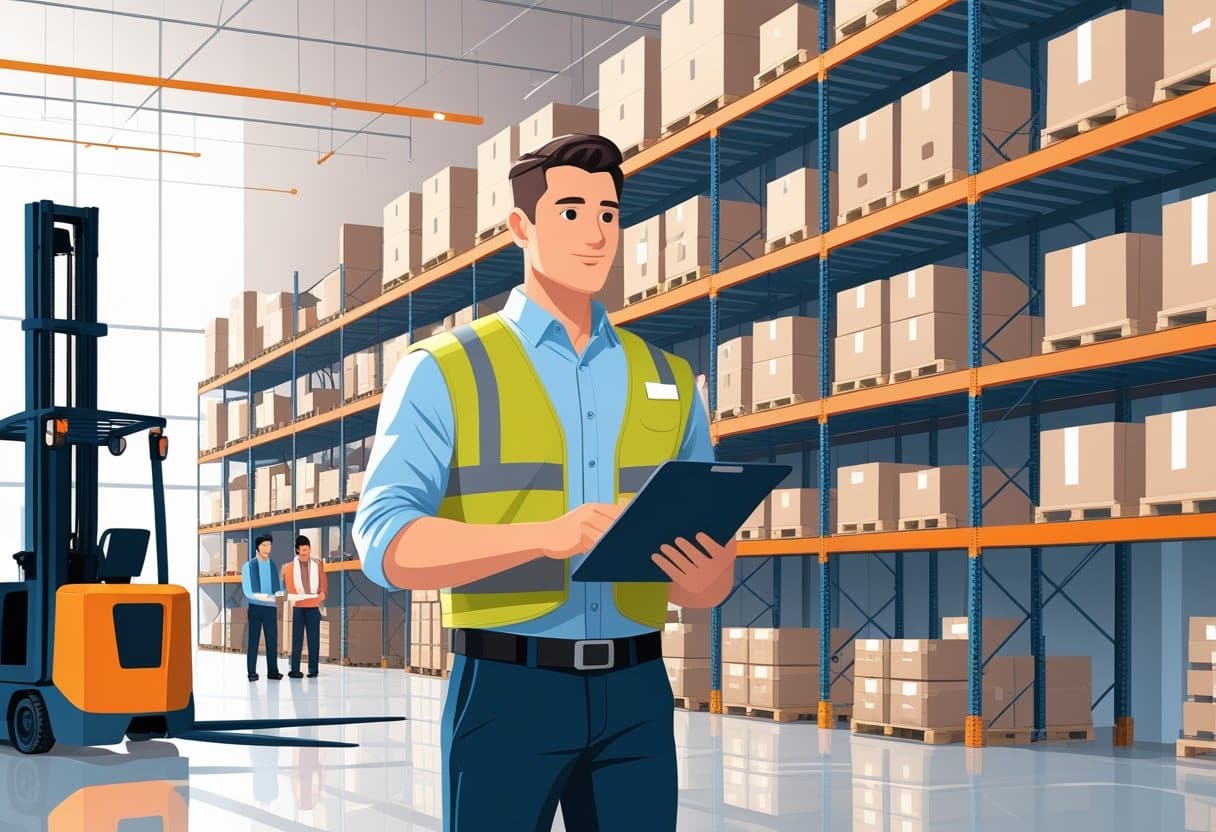 10 Warehouse Supervisor Resume Examples & Guide for 2025: Expert Tips to Land Your Next Role 5 A warehouse supervisor overseeing workers and forklifts in a busy, organized warehouse filled with shelves and packages.