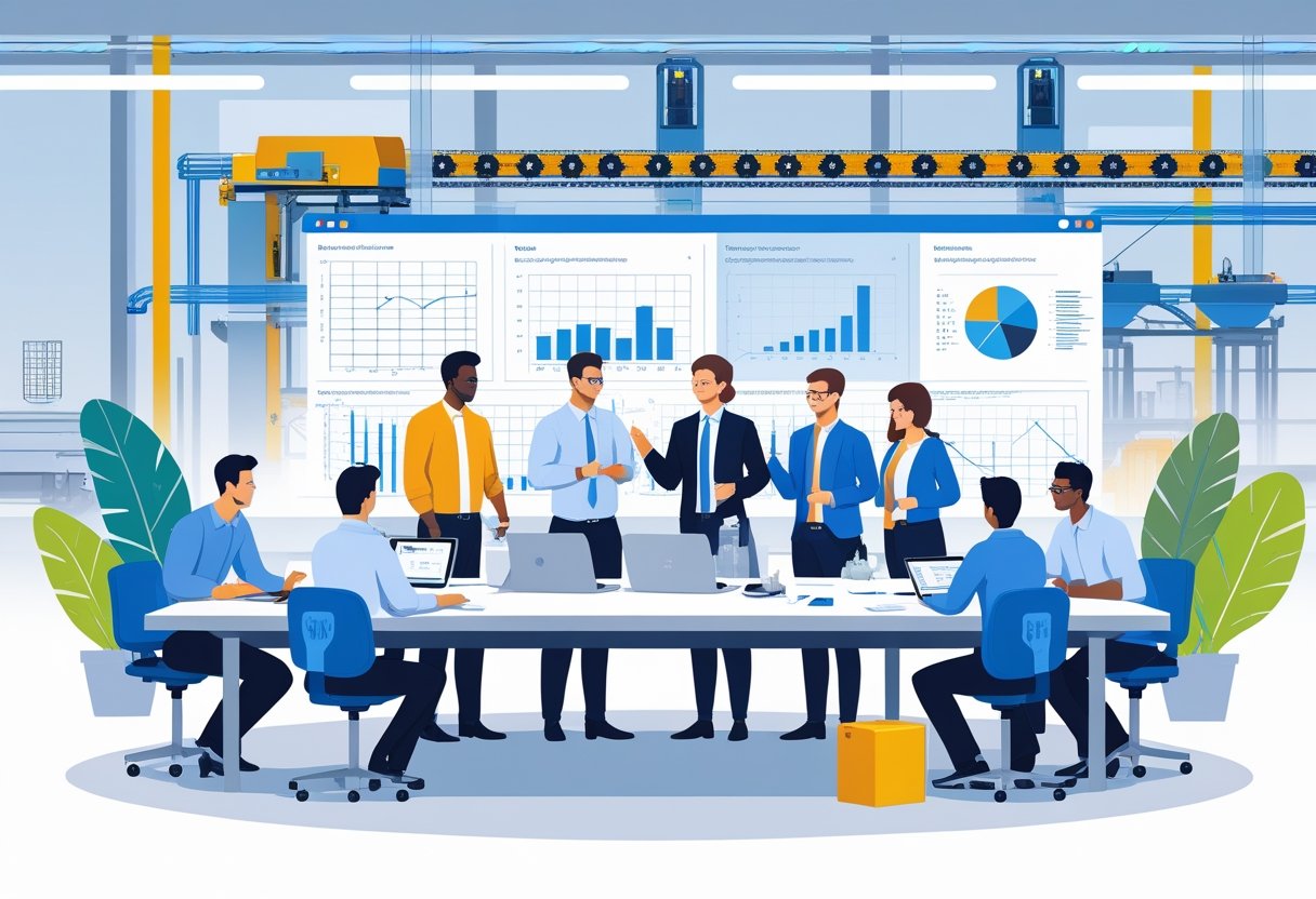 21 Industrial Engineer Resume Examples & Guide for 2025: Expert Tips for Landing Top Jobs 3 A group of engineers collaborating around a table with blueprints and digital devices in a modern industrial workspace with machines and charts in the background.