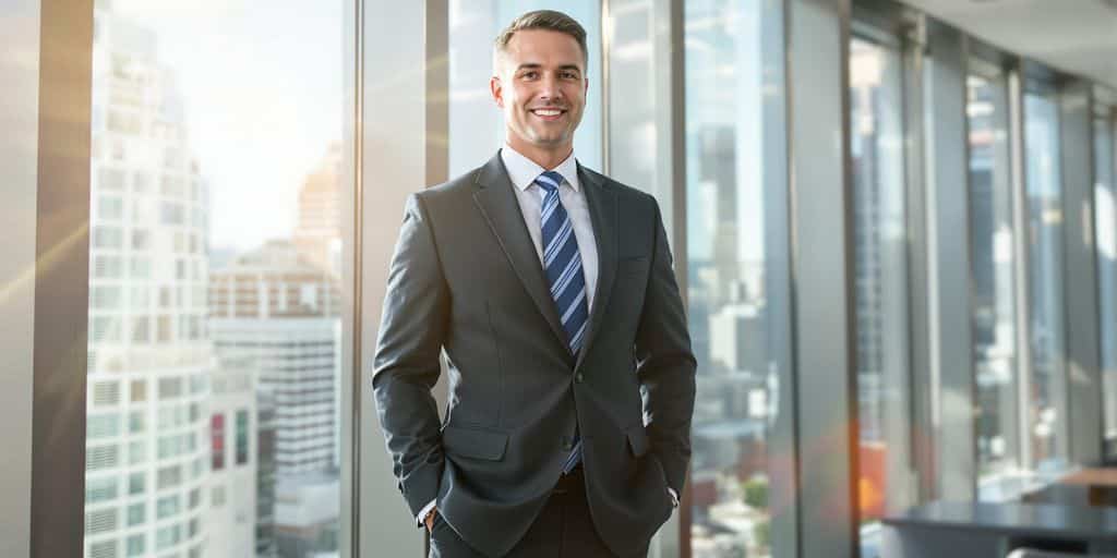 Executive in a modern office looking forward