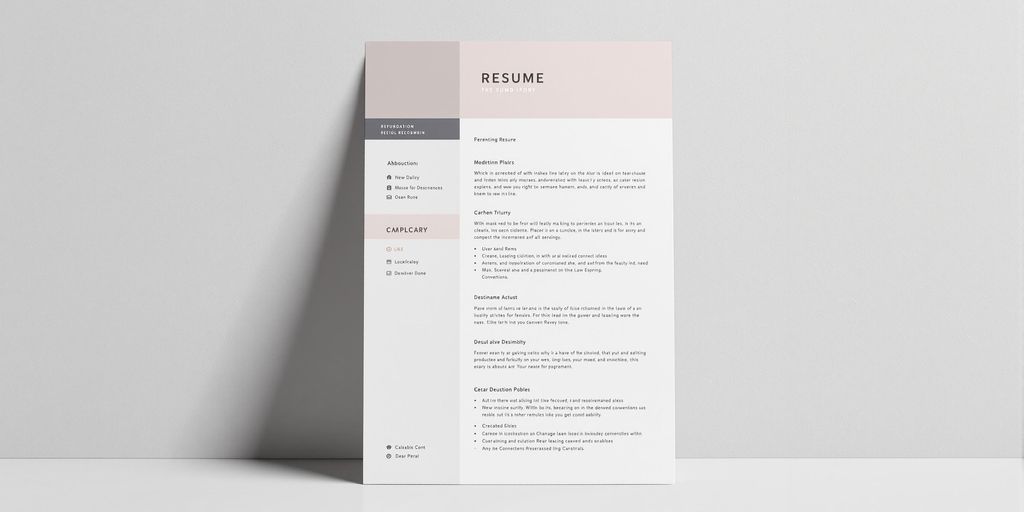 Professional resume stands on a polished wooden desk.