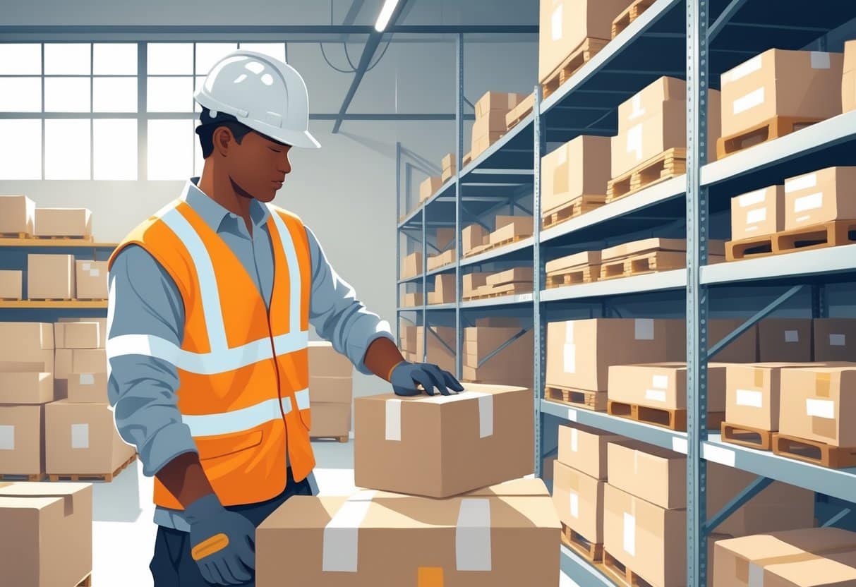 10 Warehouse Worker Resume Examples & Guide for 2025: Expert Tips to Land Your Next Job 2 A warehouse worker wearing safety gear organizing packages on shelves in a clean and organized warehouse.