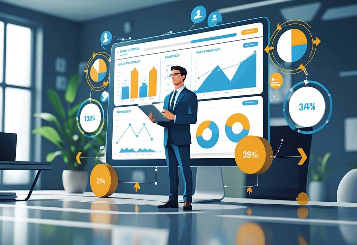 31 Account Manager Resume Examples & Guide for 2025: Stand Out in Today’s Job Market 4 An account manager reviewing client portfolio data on a digital dashboard in a modern office.