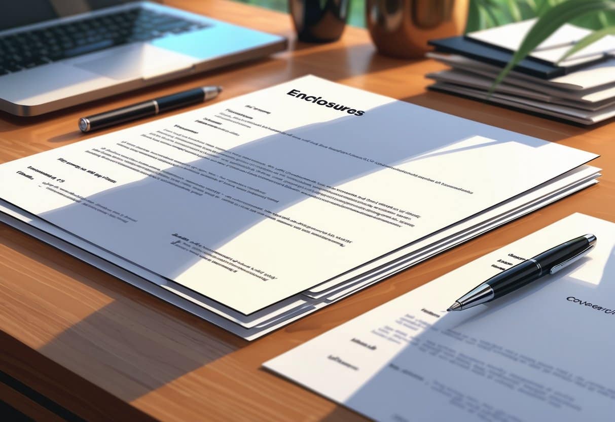 What Is An Enclosure In A Cover Letter and Why It Matters for Your Application 2 A close-up of a desk with a cover letter and neatly arranged documents including a resume, reference letters, and certificates.
