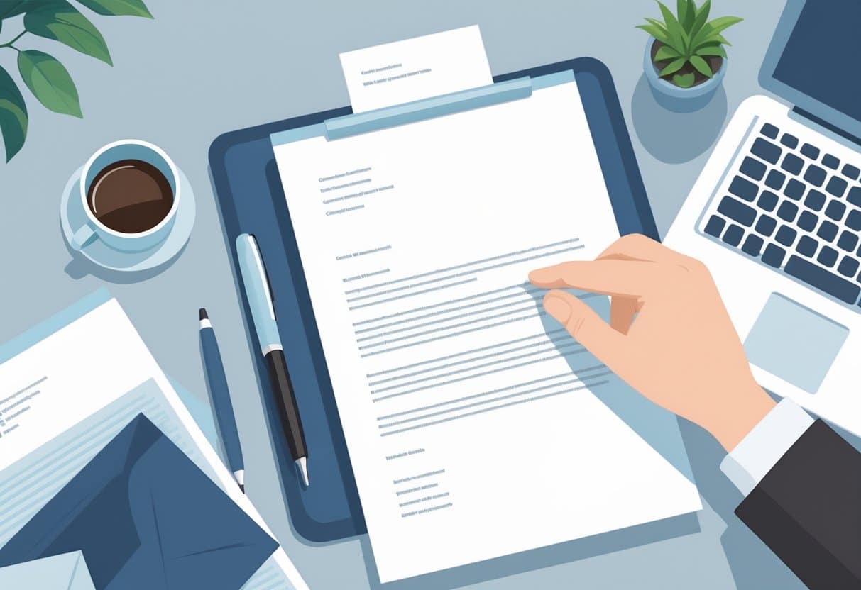 What Is An Enclosure In A Cover Letter and Why It Matters for Your Application 5 A hand placing an additional document next to a cover letter on a desk with office items in the background.