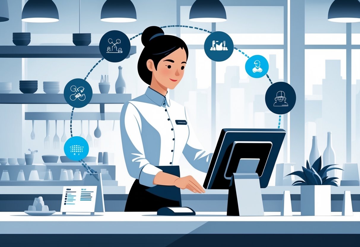 11 Server Resume Examples & Guide for 2025: Templates and Writing Tips 5 A restaurant server using a touchscreen point-of-sale device at a counter in a modern dining setting.