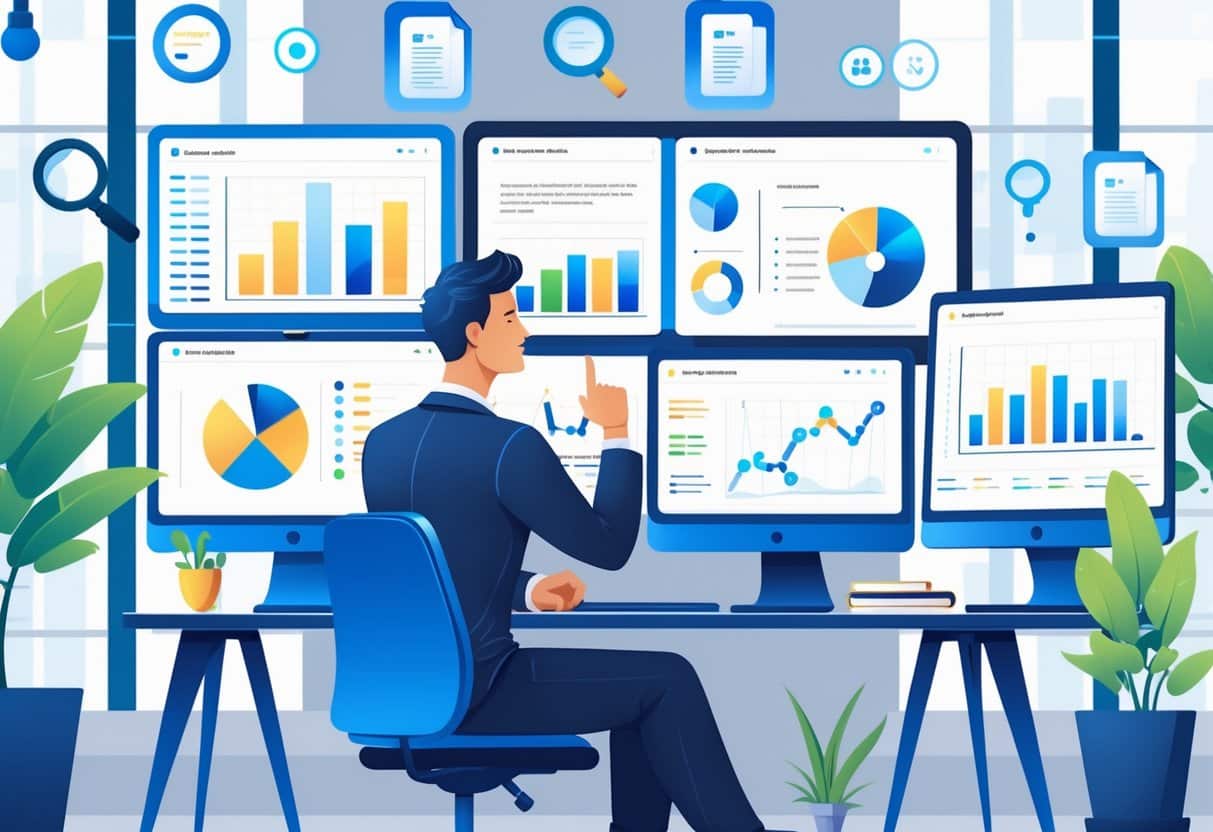 Research Skills on a Resume: The Complete 2025 Guide for Job Seekers 2 A business professional analyzing data charts and graphs on multiple screens in a bright office setting.