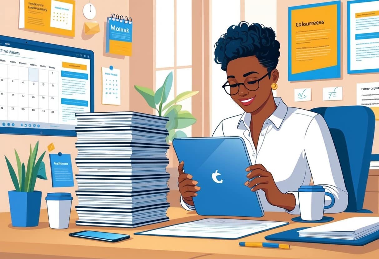 11 Professional Volunteer Cover Letter Examples for 2025 to Impress Recruiters 2 A person at a desk reviewing volunteer cover letters and resumes in an organized office setting.