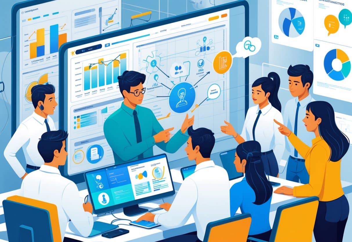 Must-Have Skills in the Customer Service Industry on Your Resume for 2025: Key Competencies Employers Want 2 A group of customer service representatives working together in an office, analyzing data and discussing problem-solving strategies.