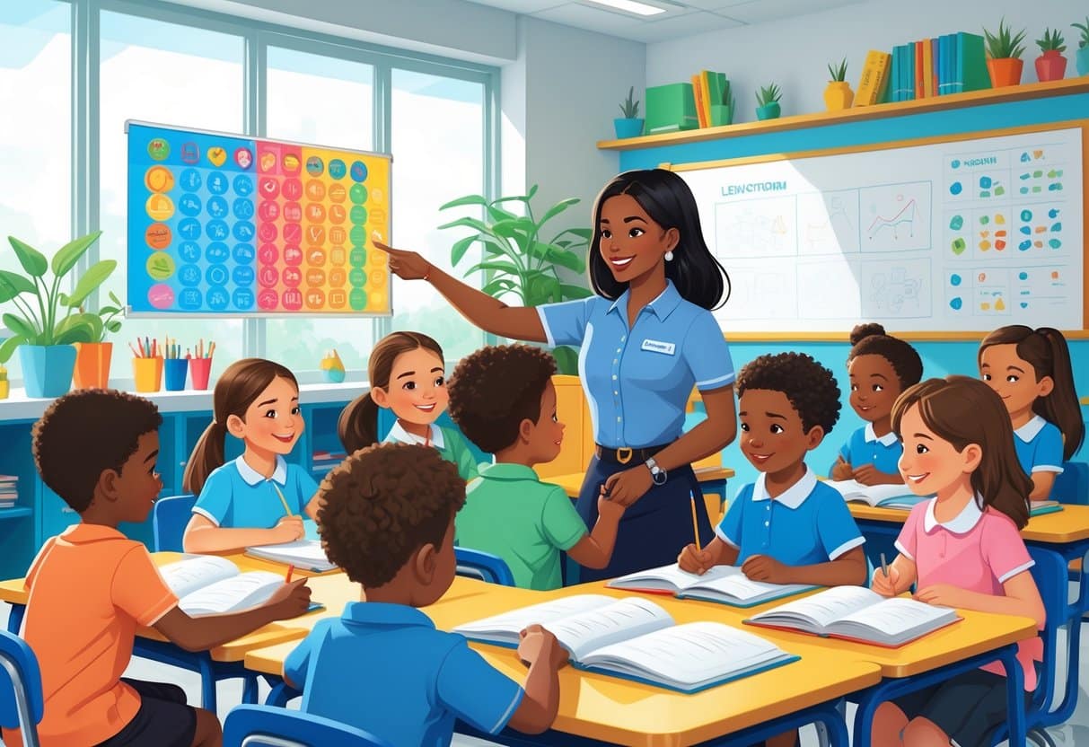 15 Teacher Assistant Resume Examples - June 2025: Top Templates and Writing Tips 4 A teacher assistant helping young children with learning activities in a bright classroom.