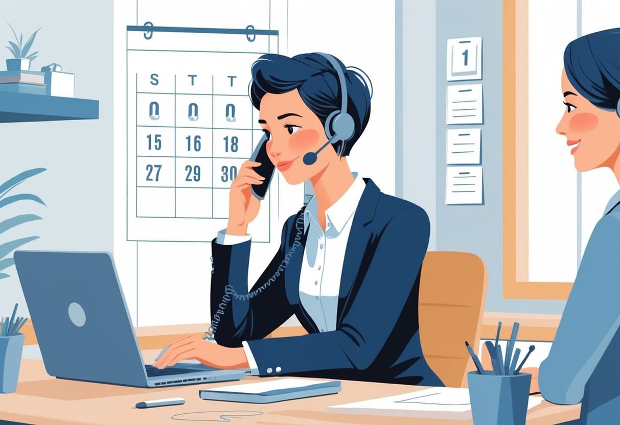 Does Calling a Job After Applying Help You Stand Out in 2025? 2 A job applicant making a polite phone call from an office desk, with a human resources representative listening attentively in a separate office.