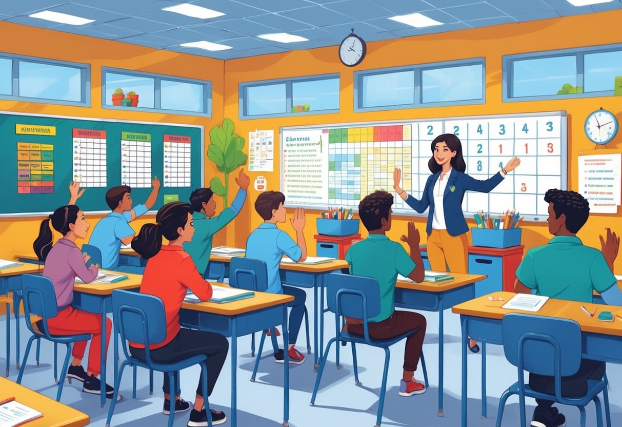 13 Math Teacher Resume Examples & Guide for 2025: Templates, Skills, and Writing Tips 5 A math teacher interacting with students in a well-organized classroom where students are engaged and working together.