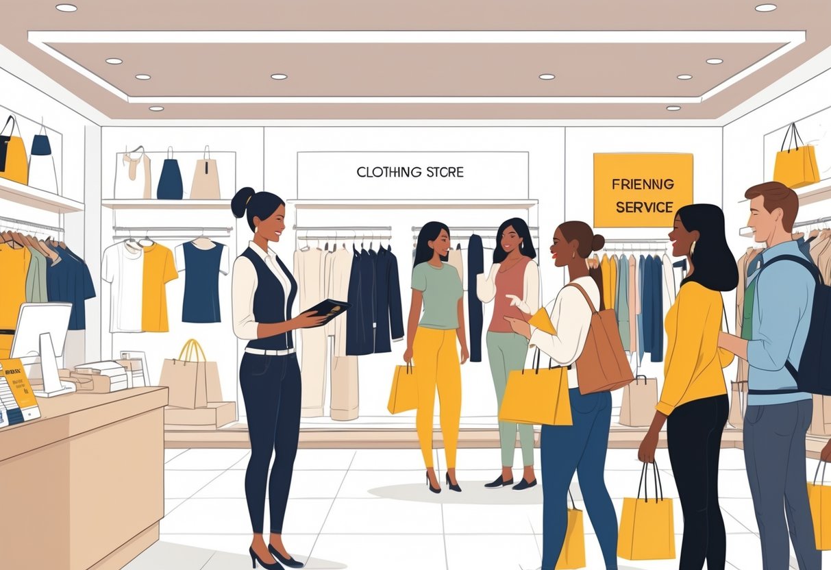 5 Clothing Store Sales Associate Resume Examples & Guide for 2025: Templates, Tips, and Writing Advice 5 A clothing store sales associate helping customers in a bright, modern retail store with clothing racks and mannequins.