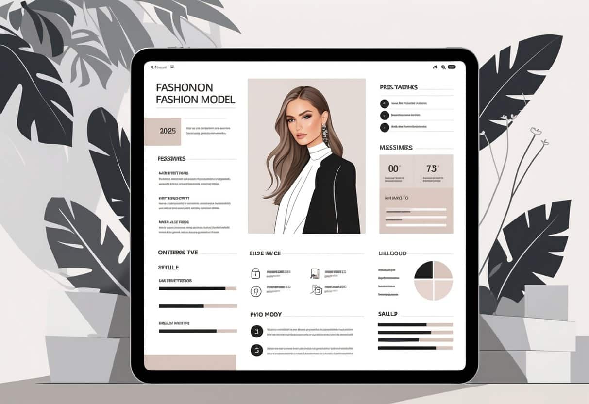 7 Model Resume Examples & Guide for 2025: Stand Out with Proven Templates and Tips 3 A digital device displaying a clean and organized fashion model resume layout with a portrait of a female model and sections for experience and skills.