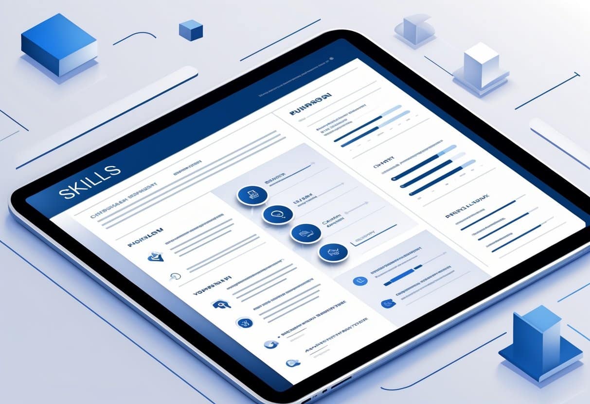 13 Supervisor Resume Examples & Guide for 2025: Templates and Expert Tips for Success 5 A digital resume layout highlighting technical and soft skills with icons and graphical elements on a clean digital device screen.