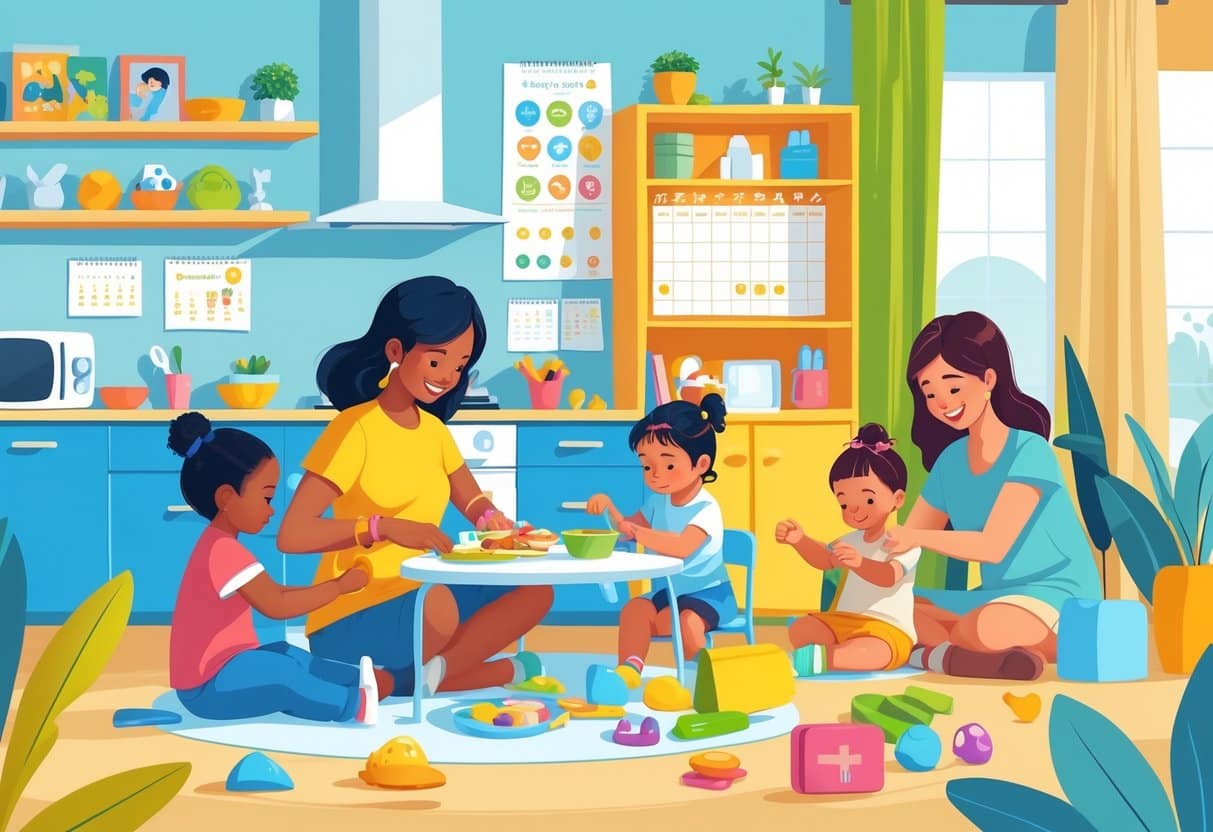 10 Babysitter Resume Examples & Guide for 2025: Templates, Tips, and Writing Strategies 3 A babysitter caring for children by preparing food, applying a bandage, and organizing play activities in a bright home setting.