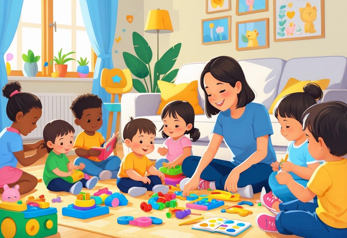 10 Babysitter Resume Examples & Guide for 2025: Templates, Tips, and Writing Strategies 5 A babysitter attentively watching and playing with young children in a cozy, child-friendly living room.