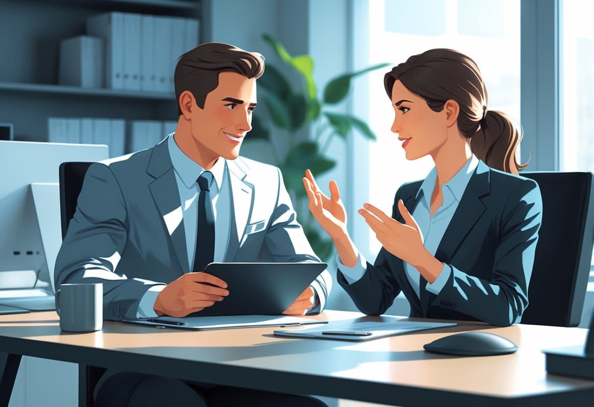Is a Short Interview a Red Flag or Just Efficient? Understanding What Brief Interviews Really Mean 2 An interviewer and interviewee having a focused conversation across a desk in an office.