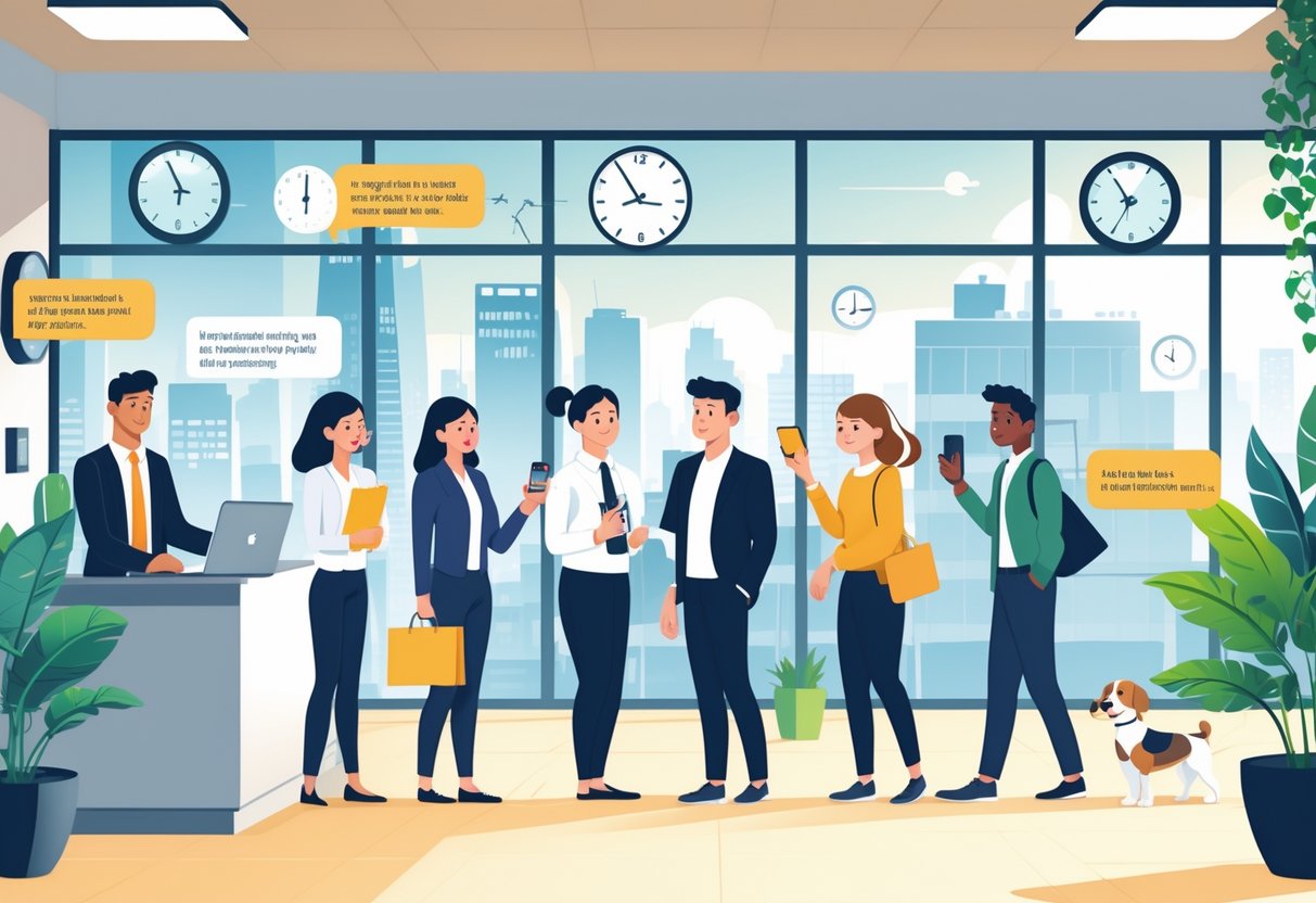 7 Excuse for Being Late for Work That Won’t Get You Fired in 2025: Practical Reasons Employers Understand 1 Employees arriving late to work with various harmless reasons in a modern office setting, showing understanding interactions between coworkers and a manager.