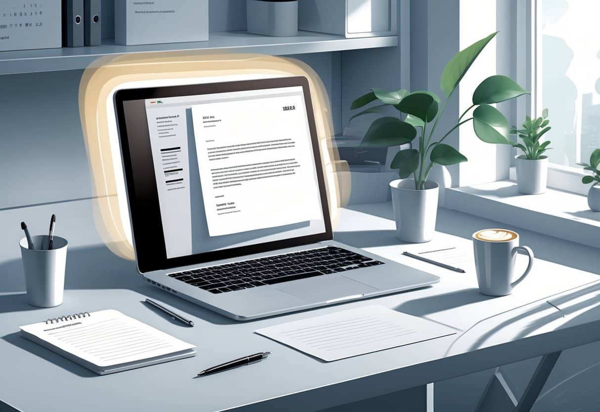 Cover Letter Dates: When, Why, and How to Include One Effectively 3 A tidy workspace with an open laptop showing a cover letter document, a calendar nearby, and writing tools on the desk.