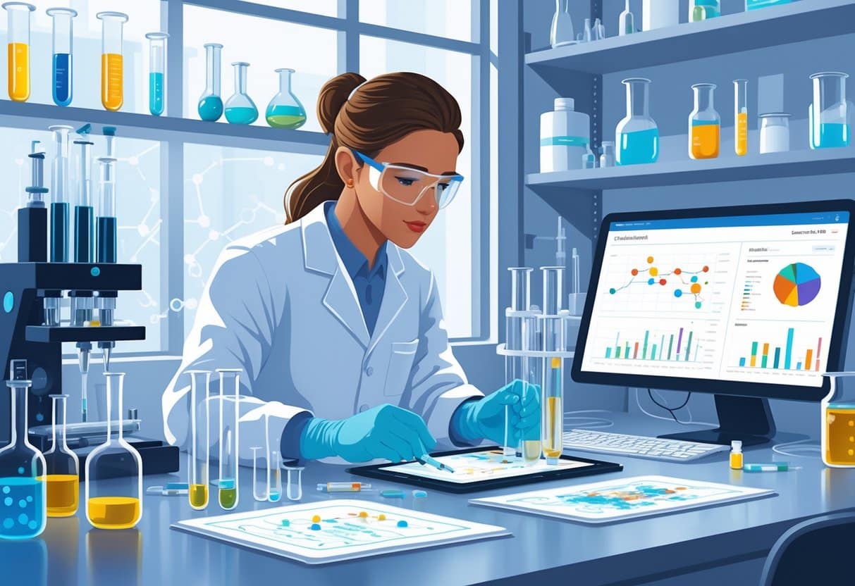 9 Analytical Chemist Resume Examples & Guide for 2025: Expert Tips to Land Your Next Role 1 An analytical chemist working in a modern laboratory surrounded by scientific instruments and digital displays of chemical data.