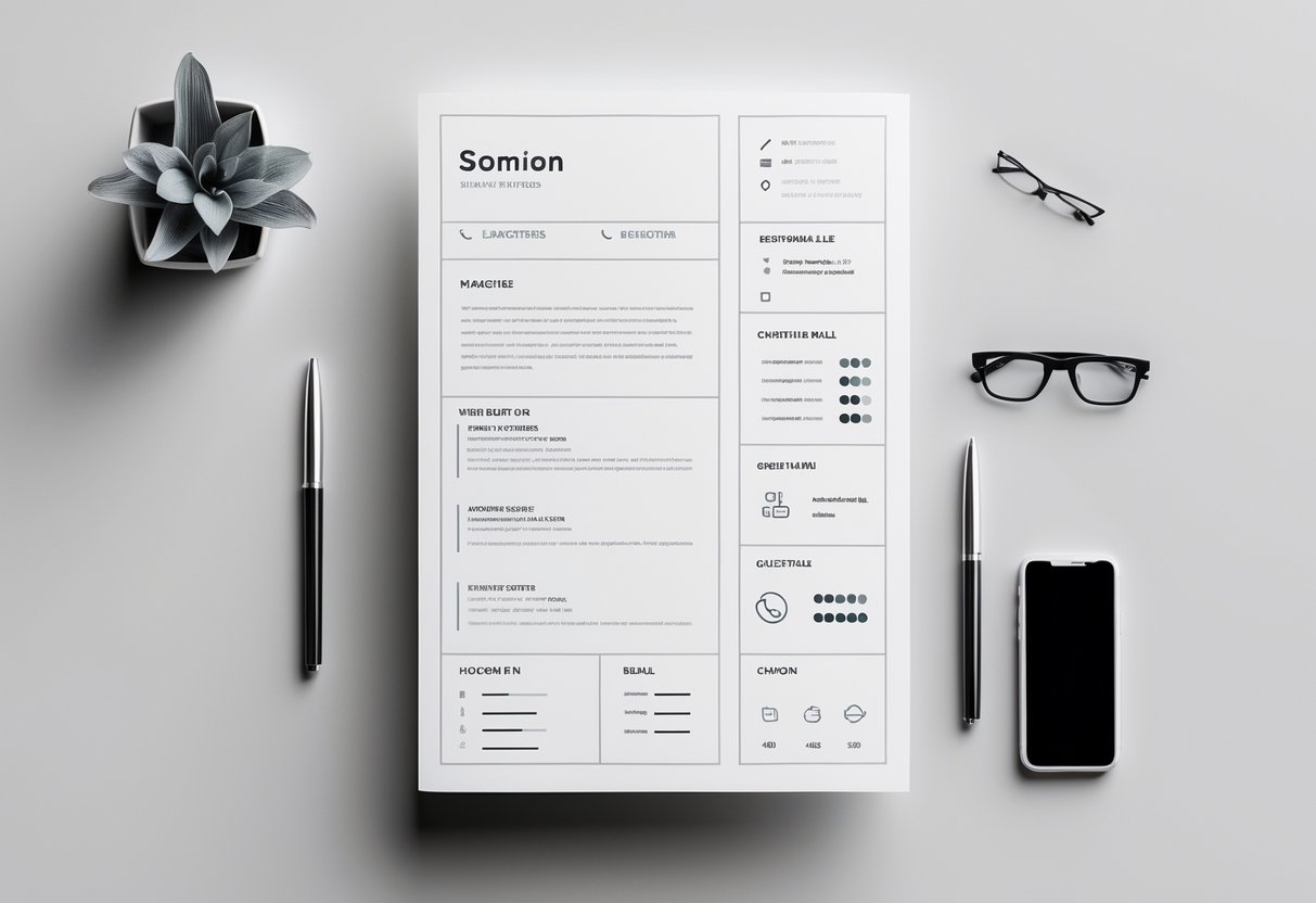 Printable Resume Templates | Print-Friendly for 2025: Professional Designs for Modern Job Seekers 3 A neatly arranged modern resume layout on a desk with a pen, glasses, and smartphone nearby.