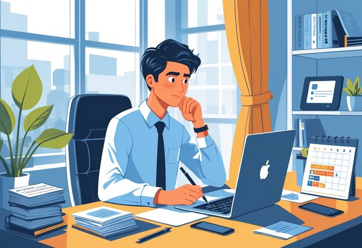 What to Do If You Don't Have Any References for a Job Application: Practical Steps to Strengthen Your Resume 1 A person sitting at a desk with a laptop and notebook, surrounded by certificates, a portfolio, and a smartphone showing a video call, in a bright home office.