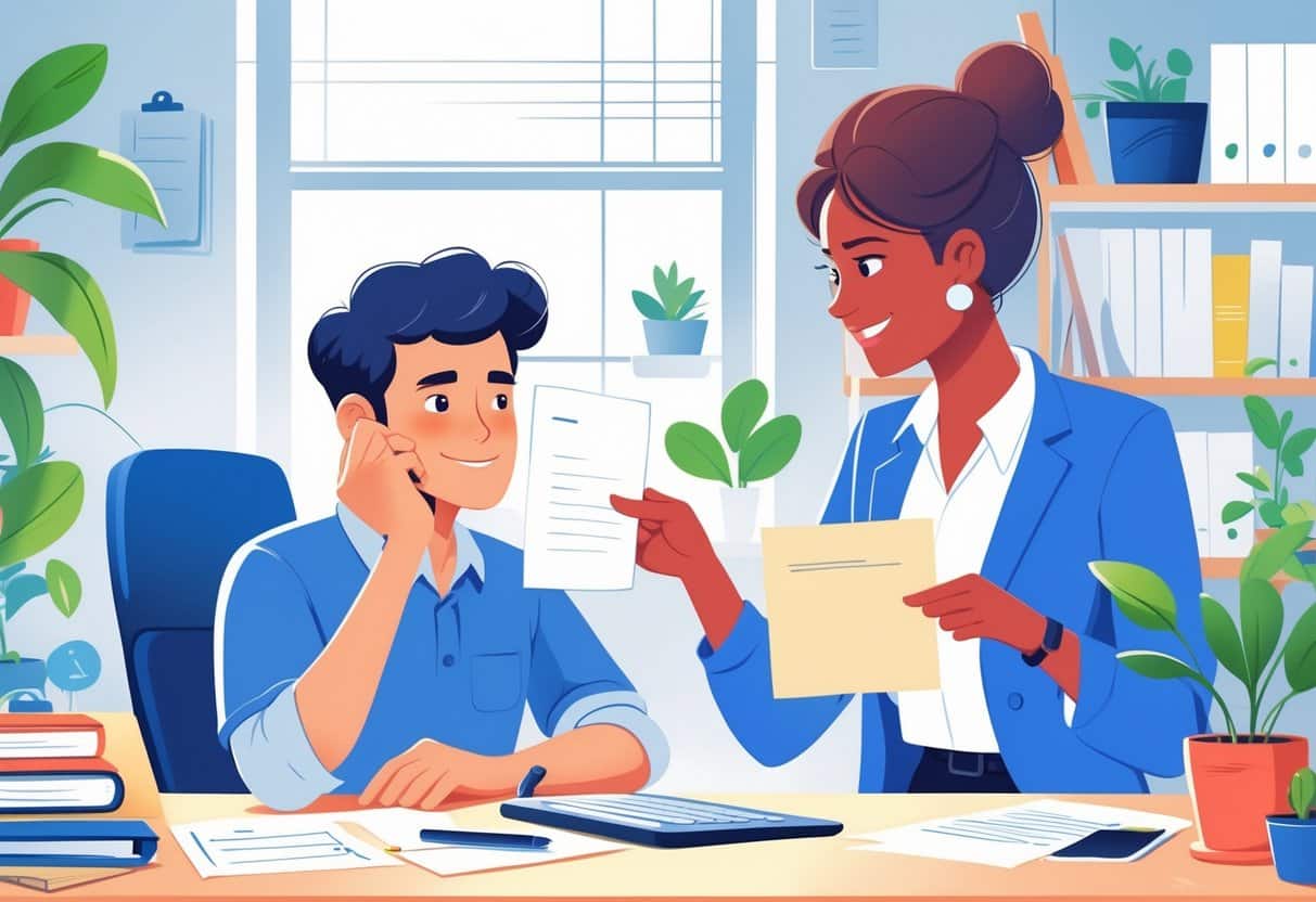 What to Do If You Don't Have Any References for a Job Application: Practical Steps to Strengthen Your Resume 2 A job applicant receiving a reference letter from a volunteer supervisor in an office setting.