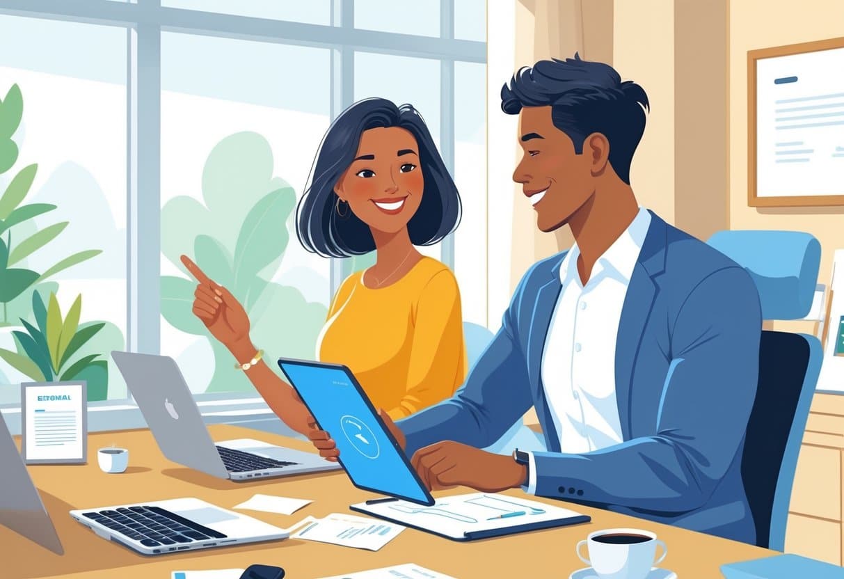 What to Do If You Don't Have Any References for a Job Application: Practical Steps to Strengthen Your Resume 3 A self-employed person in a home office receiving a positive endorsement from a client during a video call.