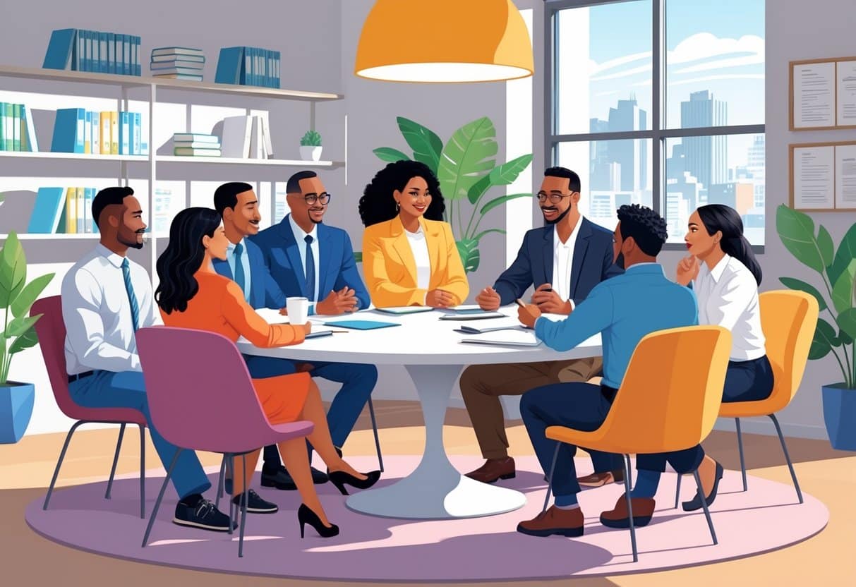 What to Do If You Don't Have Any References for a Job Application: Practical Steps to Strengthen Your Resume 4 A diverse group of community leaders sitting around a table having a focused discussion in an office.