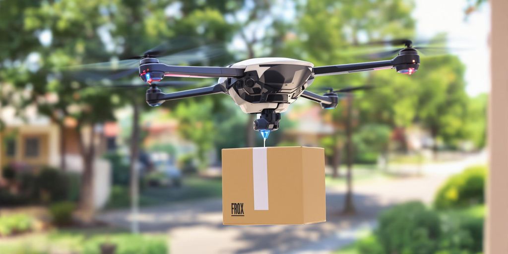 Courier drone delivering package to a doorstep