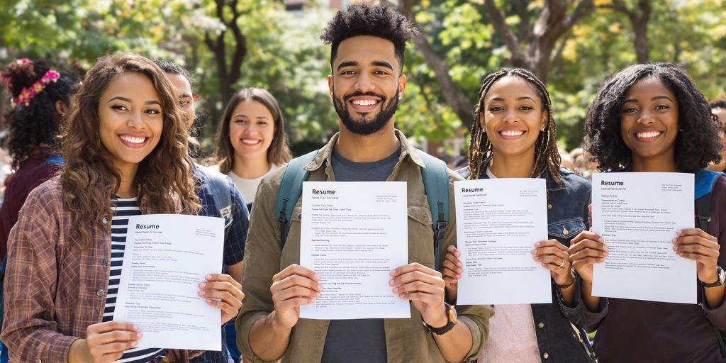 Students with open resumes.