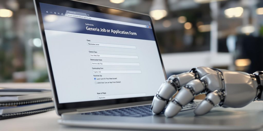 Robotic hand on laptop keyboard.