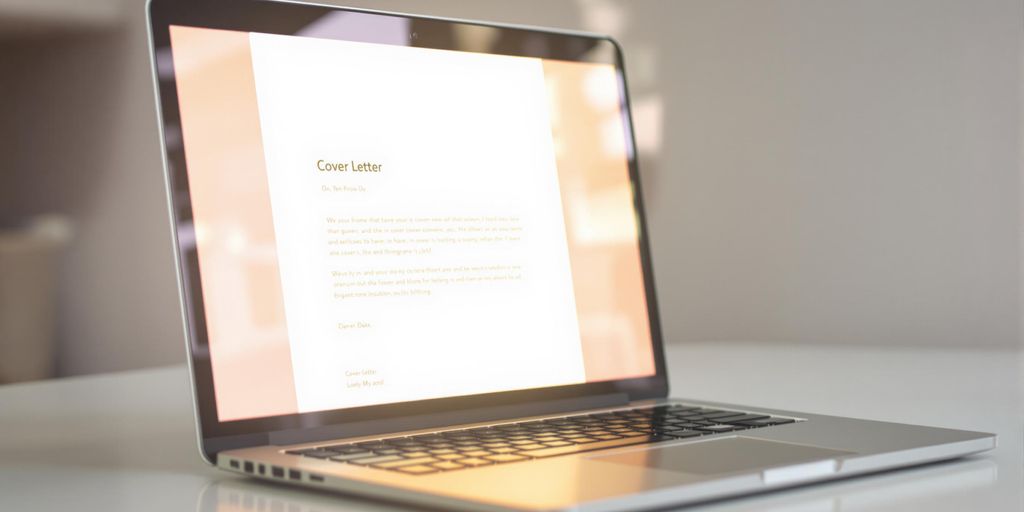 Laptop with glowing cover letter on screen.